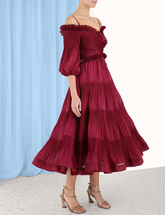 ZIMMERMANN - Pleated Off Shoulder Midi - RRP $595